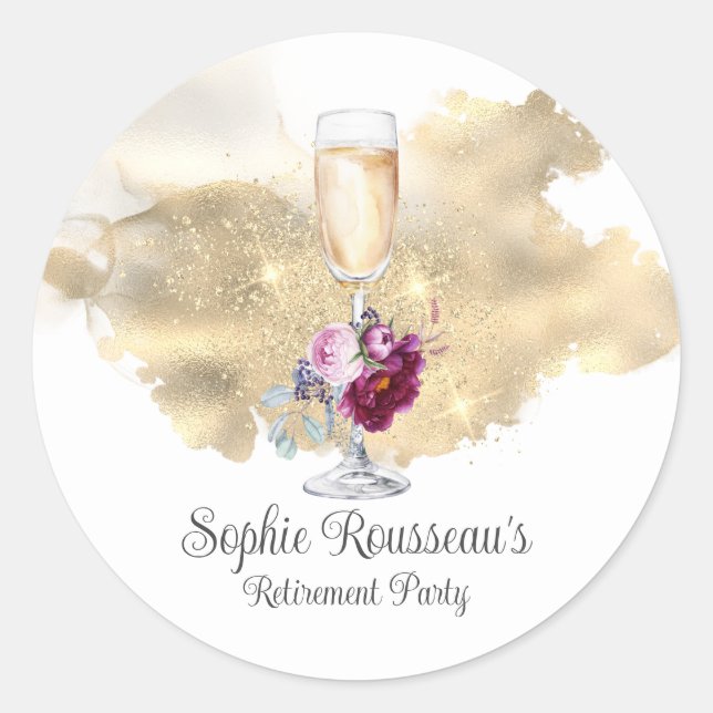 Party Champagne Glitzer Runder Aufkleber (Vorderseite)
