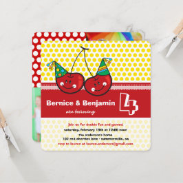 Party Cherries Kids Twins Joint Birthday Foto Einladung