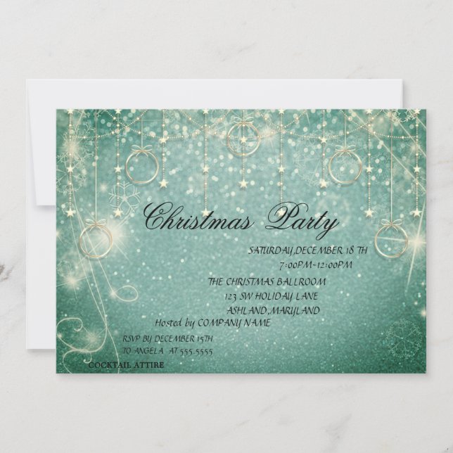 Party Christmas Balls, Green Christmas Company Einladung (Vorderseite)