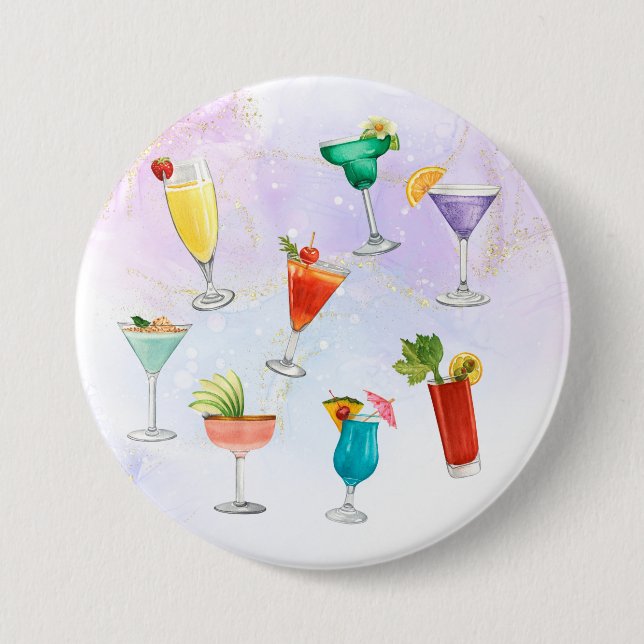 Party-Cocktail-Drinks mit hellen Regenbogenfarben Button (Vorderseite)