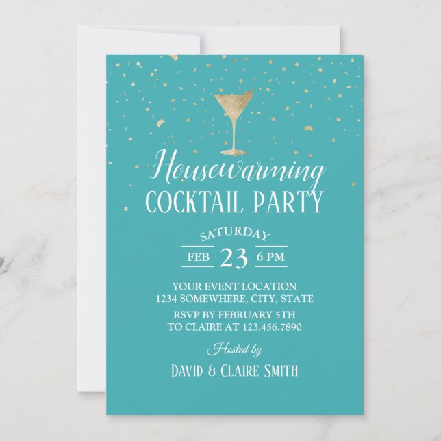 Party Cocktail in der Housewarming Elegantes Türki Einladung (Vorderseite)