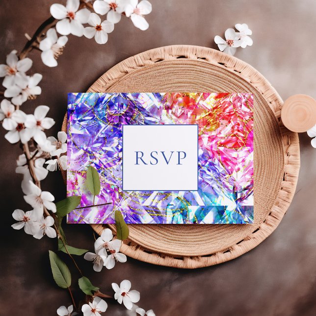 Party Color Rainbow Gemstone Wedding RSVP Einladungspostkarte (Von Creator hochgeladen)