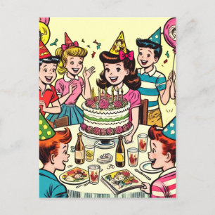 Party-Comicen für Retro-Kindergeburtstag Postkarte