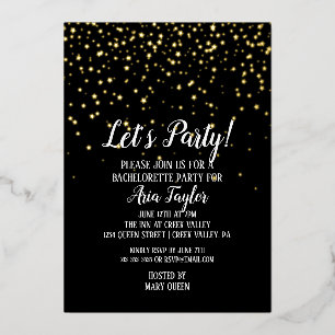 Party Confetti auf Black Bachelorette Gold Folieneinladung