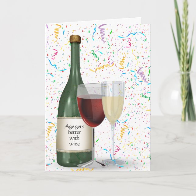 Party Confetti Weinflasche zum Geburtstag Karte (Vorderseite)