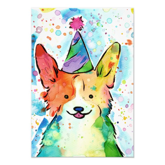 Party Corgi Aquarelldruck Fotodruck (Vorne)