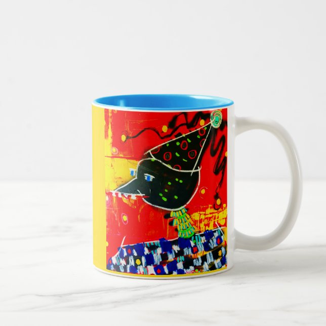 PARTY CROW auf einer Kaffee-Tasse. Zweifarbige Tasse (Rechts)