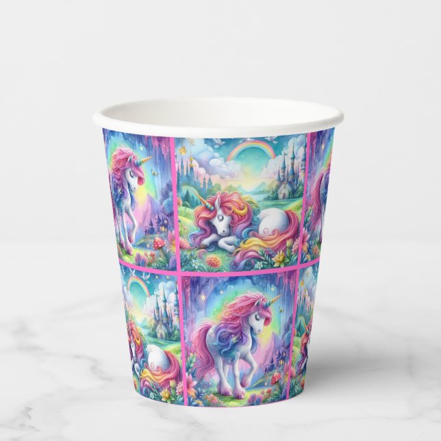 Party-Cups mit hellem Einhorn - Set 3 Pappbecher (Vorderseite)