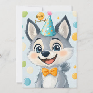 Party Cute Animal Birthday Invitation Wolf Einladung
