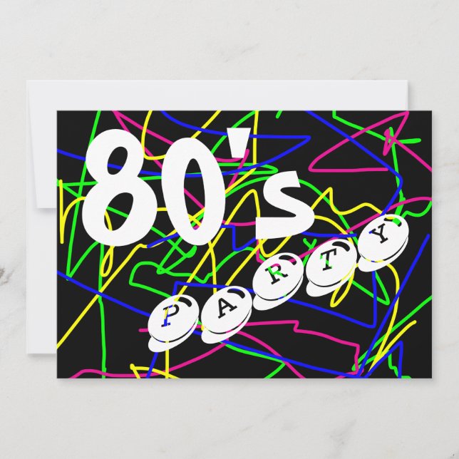 Party der 80er Jahre - Crazy & Colorful Squiggles Einladung (Vorderseite)
