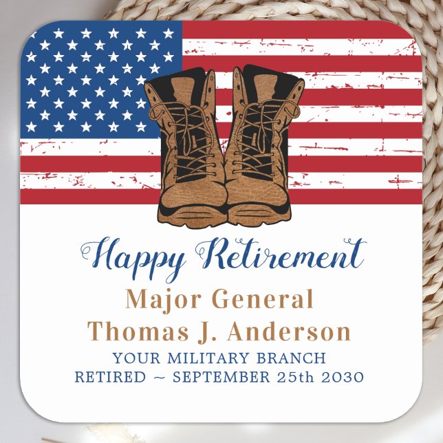 Party der amerikanischen Militärarmee "Flag Boots  Quadratischer Aufkleber (Von Creator hochgeladen)