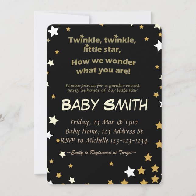 Party der Geschlechteroffenbarung, Twinkle Twinkle Einladung (Vorderseite)