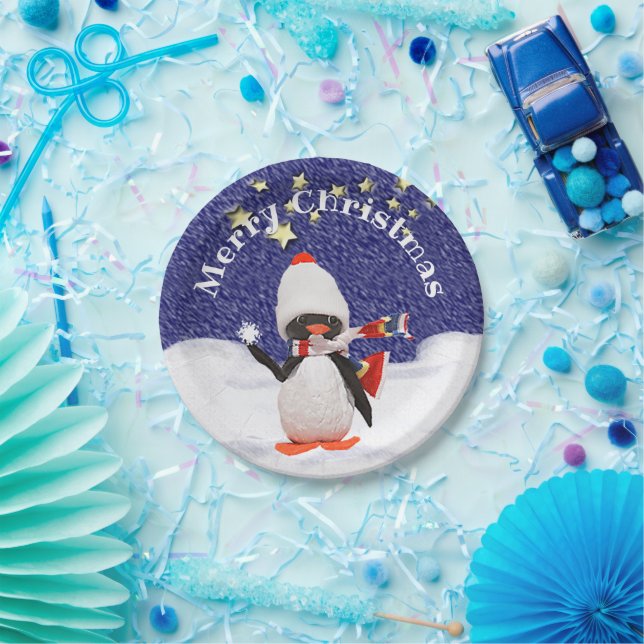 Party der Kinder Frohe Weihnachts-Winterpinguin Pappteller (Party)