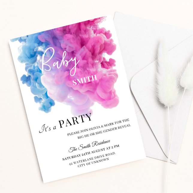 Party des Blauen und rosa Rauchens Baby Gender Rev Einladung (Von Creator hochgeladen)