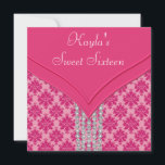 Party des heißes Rosa-Damast-Bonbon-16 Einladung<br><div class="desc">Eleganter Damastbonbon des heißen Rosas 16-Geburtstags-Party Einladung.</div>