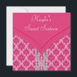 Party des heißes Rosa-Damast-Bonbon-16 Einladung<br><div class="desc">Eleganter Damastbonbon des heißen Rosas 16-Geburtstags-Party Einladung.</div>