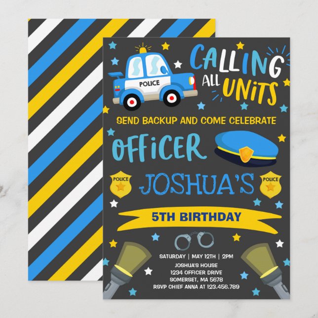 Party des Polizeibeamten zum Geburtstag Einladung (Vorne/Hinten)