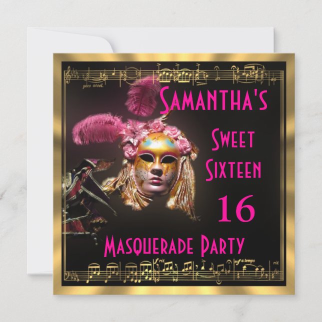 Party des verdeckten Balls sechzehn des Karneval Einladung (Vorderseite)