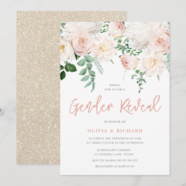 Party des wunderschönen Blush & White Floral Einladung (Vorne/Hinten)