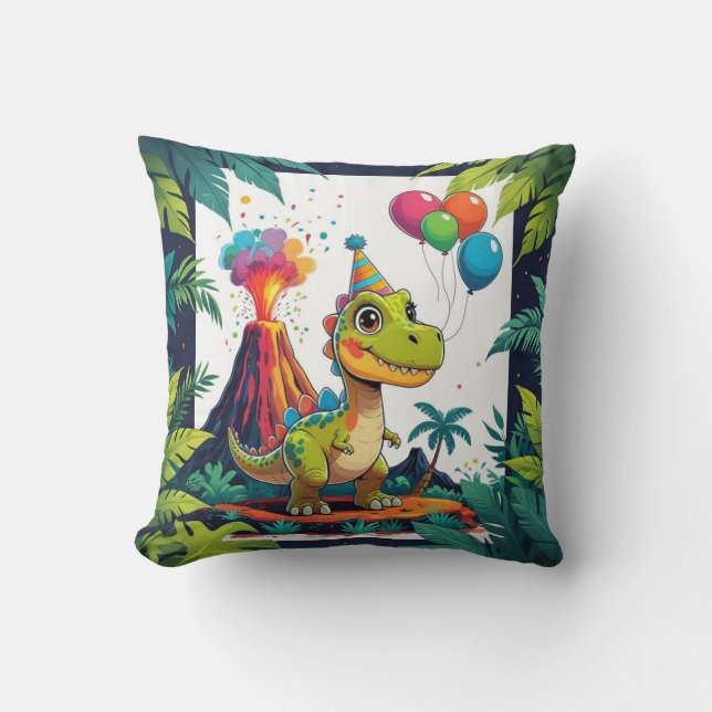 Party Dino Pillow - Volkskunst Kissen (Vorderseite)
