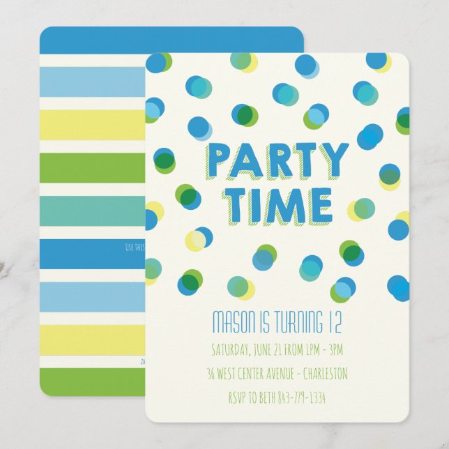 Party Dots Kindergeburtstag Einladung (Vorne/Hinten)