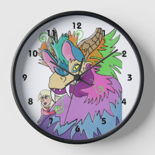 Party-Drache und kleines Mädchen Uhr