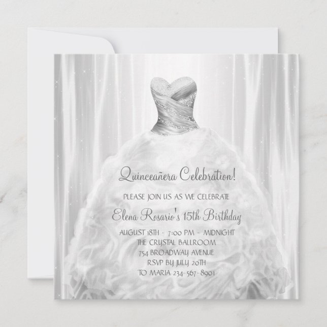 Party Dress White Quinceanera Einladungen (Vorderseite)