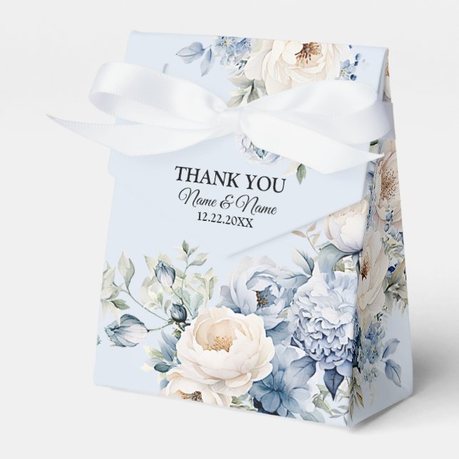 Party Dusty Blue Watercolor Elfenbeinfarbene Blume Geschenkschachtel (Vorderseite)