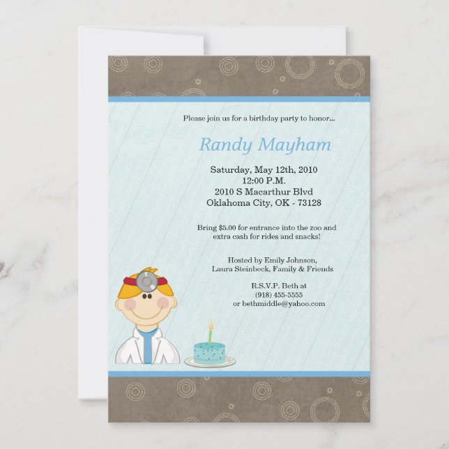 Party Einladung 12x18 Kinderjungen-Doktor-Birthday (Vorderseite)