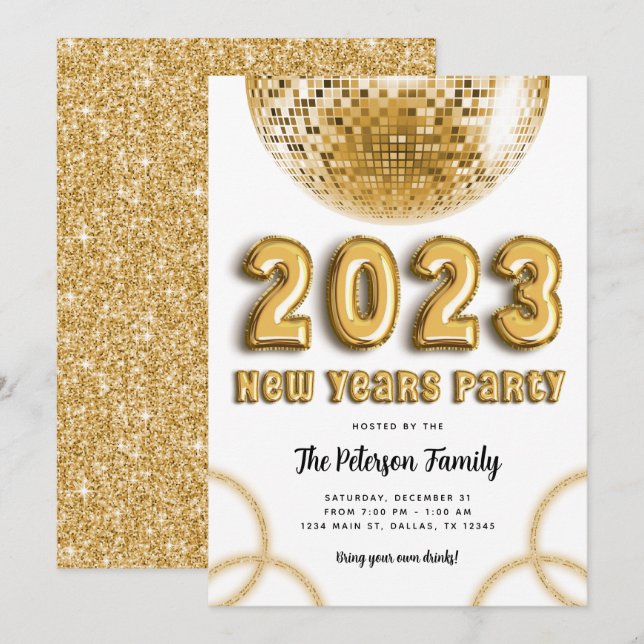 Party Einladung 2023 - Gold - neue Jahre (Vorne/Hinten)