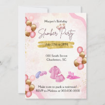 Party Einladung aus rosa und goldfarbenem Gummi