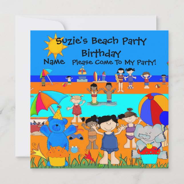 Party Einladung Birthday Beach Girls Kinder (Vorderseite)
