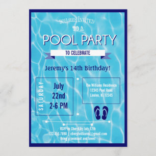 Party Einladung Blauer Pool