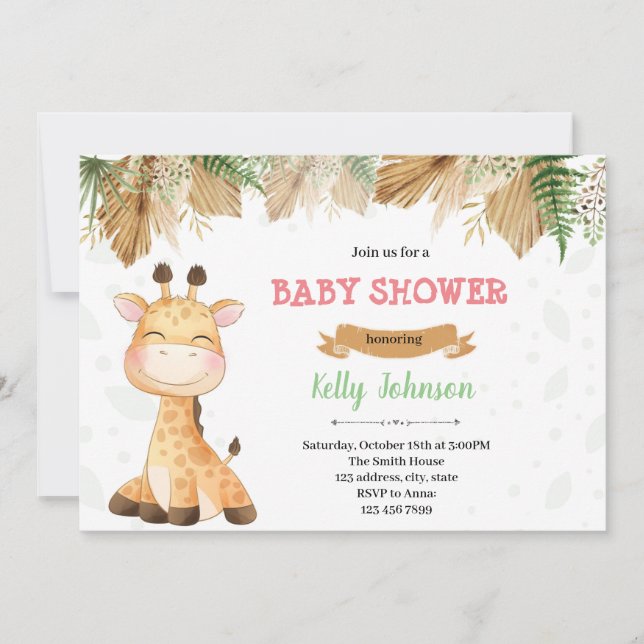 Party Einladung Boho giraffe (Vorderseite)