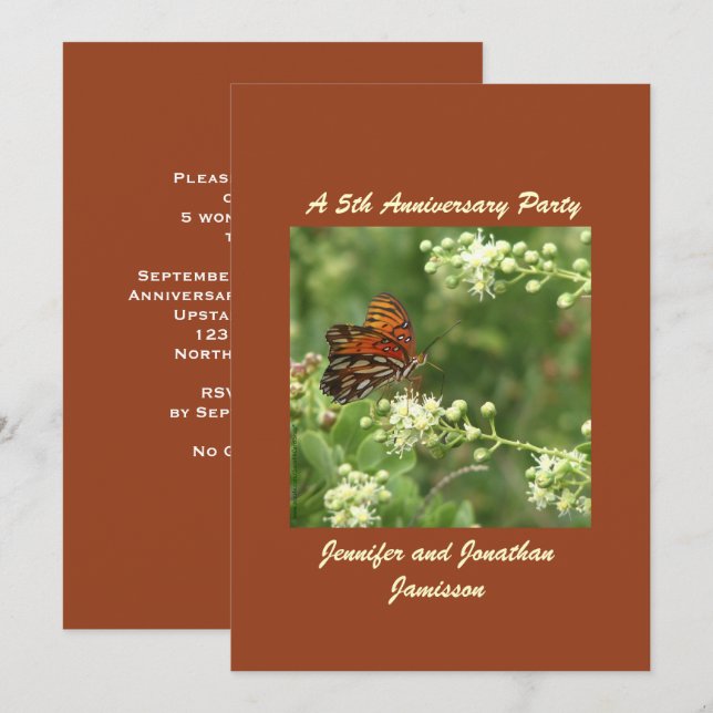 Party Einladung Butterfly zum 5. Jahrestag (Vorne/Hinten)