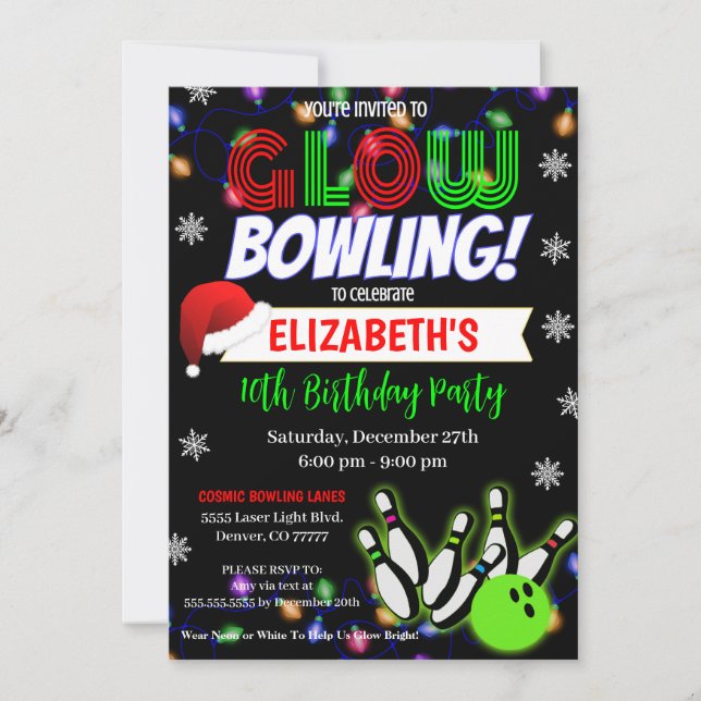 Party Einladung "Christmas Glow Bowling" (Vorderseite)