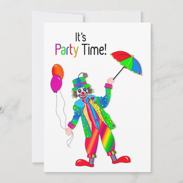 Party Einladung, Clown in lebhaften Farben Einladung (Vorderseite)