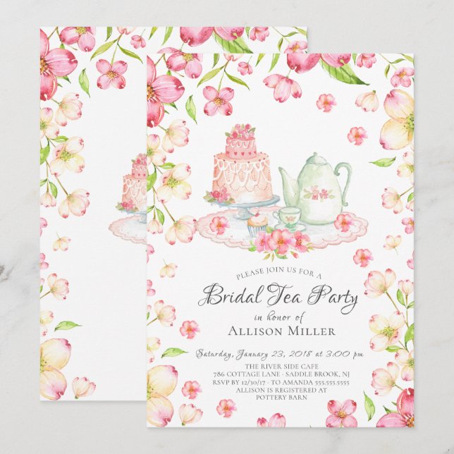 Party Einladung Dainty Pink Floral Bridal (Vorne/Hinten)