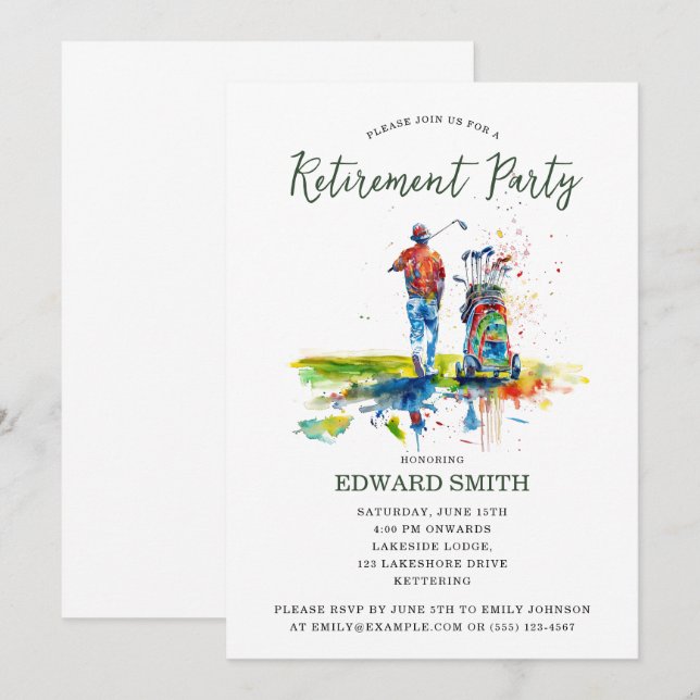 Party Einladung der Golfpensionierung (Vorne/Hinten)