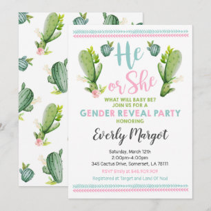Party Einladung der Kaktus Gender Reveal Baby