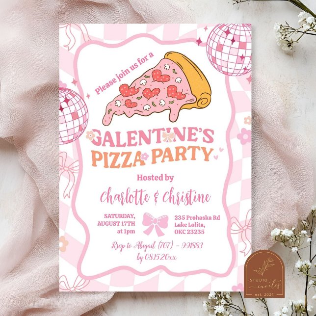 Party Einladung der Soft Pink Retro Galentine (Von Creator hochgeladen)