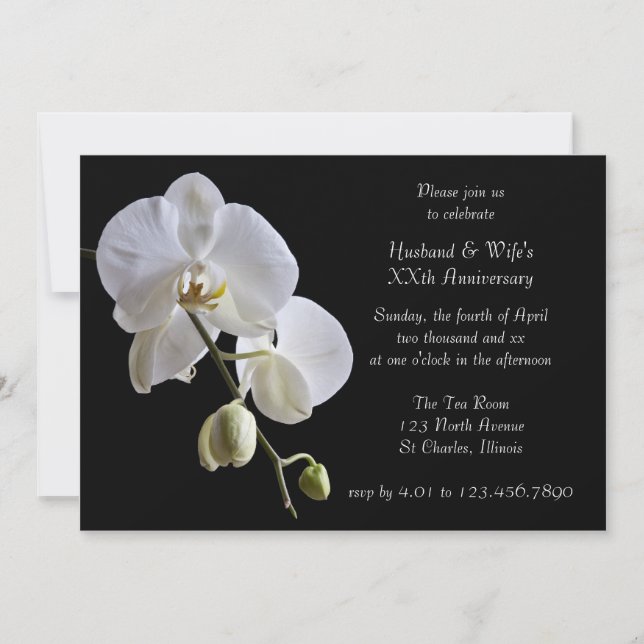 Party Einladung der weißen Orchidee zum Schwarzen  (Vorderseite)