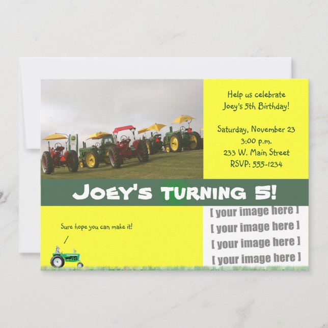 Party Einladung der Zugmaschine: Traktoren Galore (Vorderseite)