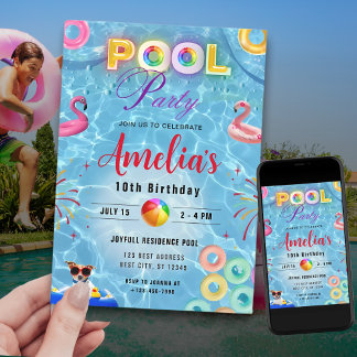 Party Einladung des farbenfrohen Pools | Geburtsta