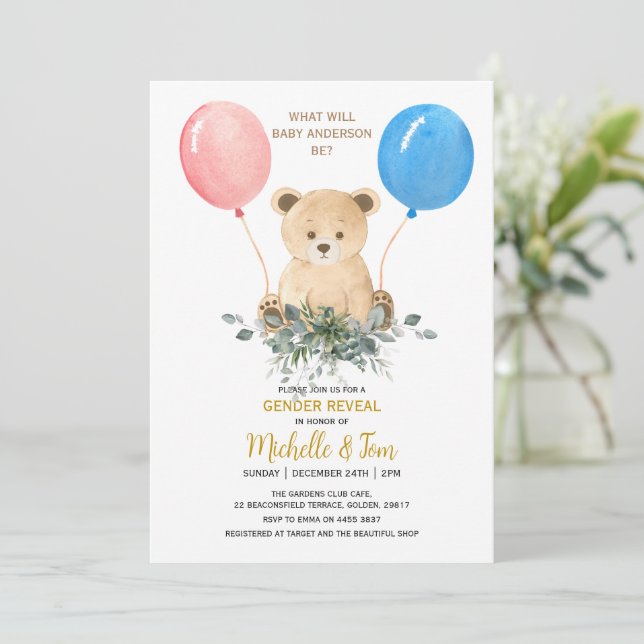 Party Einladung des Teddy Bear Gender (Stehend Vorderseite)