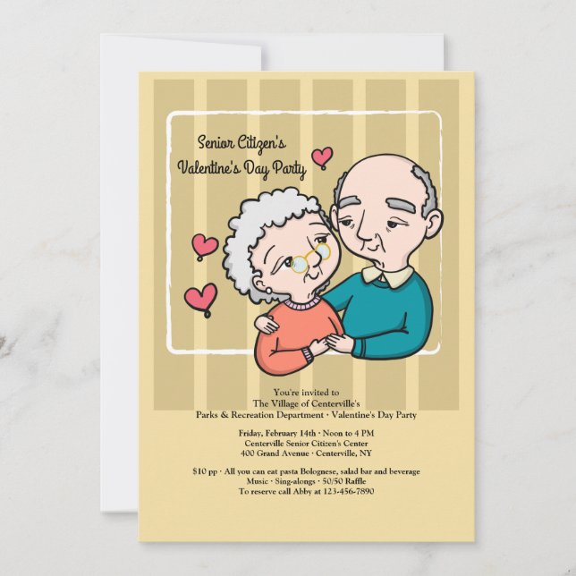 Party Einladung des Valentinstages für Senioren (Vorderseite)