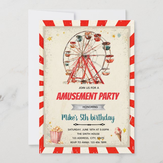 Party Einladung des Vergnügungsparks (Vorderseite)