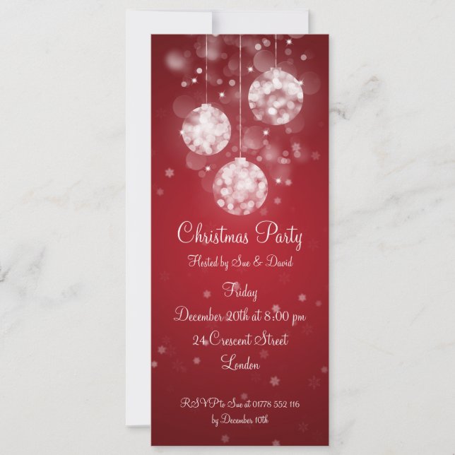 Party Einladung Elegant Sparkling Baumes Rot (Vorderseite)