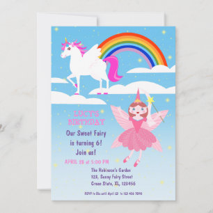 Party Einladung Fairy and Unicorn
