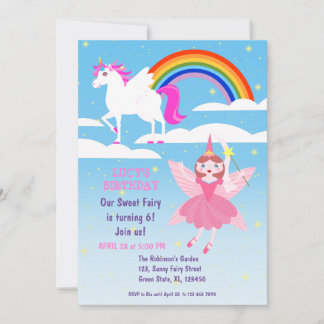 Party Einladung Fairy and Unicorn